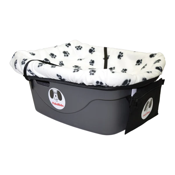 FidoRidoPetCarSeatWhitewithBlackPawPrintsFleece.webp
