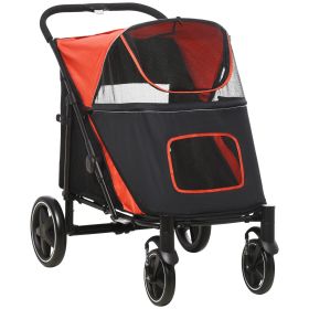 Pet Stroller Dog Cat Carriage One Click Fold with Universal Front Wheels Shock Absorber Brakes Storage Bags Mesh Window