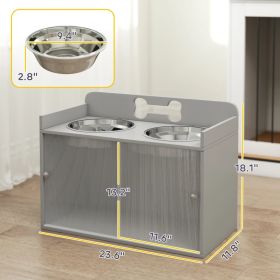 Elevated Dog Bowls with Storage, Raised Dog Bowl Stand with 2 Stainless Steel Bowl for Large Dogs, Gray (Option: Gray)