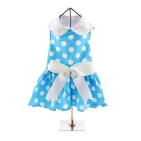 Blue Polka Dot Dog Dress with Matching Leash (Color: Raspberry Sorbet: X-Small)