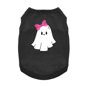 Cute Ghost with Bow Dog Shirt (Color: Blue Gingham: Jet Black, Color: Raspberry Sorbet: X-Small)