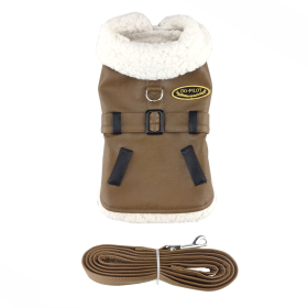 Brown and Black Faux Leather Bomber Dog Coat Harness and Leash (Color: Raspberry Sorbet: 2X-Large)