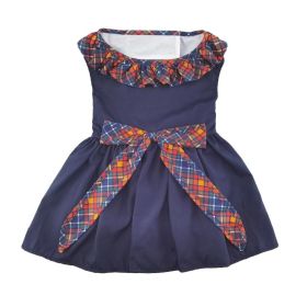 Navy Dog Dress with Plaid Ruffles (Color: Raspberry Sorbet: X-Large)
