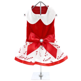 Holiday Dog Harness Dress (Color: Blue Gingham: Candy Canes, Color: Raspberry Sorbet: X-Small)