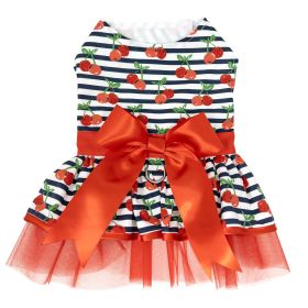 Cherry Stripe Harness Dress with Matching Leash (Color: Raspberry Sorbet: large)
