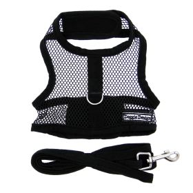 Cool Mesh Dog Harness with Leash (Color: Blue Gingham: Solid Black, Color: Raspberry Sorbet: large)