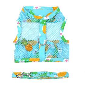 Cool Mesh Dog Harness with Leash (Color: Blue Gingham: Pineapple Luau, Color: Raspberry Sorbet: large)