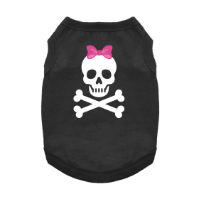Pirate Skull with Pink Bow Dog Shirt (Color: Blue Gingham: Jet Black, Color: Raspberry Sorbet: large)