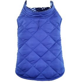 Reversible Fleece Lined Puffer Dog Coat (Color: Blue Gingham: Blue Plaid, Color: Raspberry Sorbet: large)