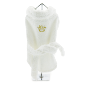 White Gold Crown Cotton Dog Bathrobe by Doggie Design (Color: Raspberry Sorbet: large)
