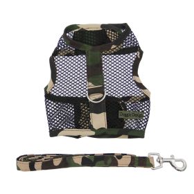 Cool Mesh Dog Harness with Leash (Color: Blue Gingham: Camouflage, Color: Raspberry Sorbet: small)