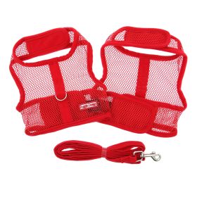 Cool Mesh Dog Harness with Leash (Color: Blue Gingham: Solid Red, Color: Raspberry Sorbet: small)