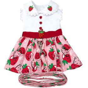 Strawberry Picnic Dog Dress with Matching Leash (Color: Raspberry Sorbet: small)