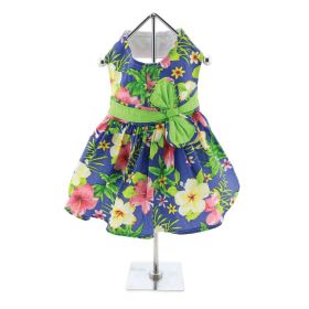 Blue Lagoon Hawaiian Hibiscus Dog Dress with Matching Leash (Color: Raspberry Sorbet: medium)